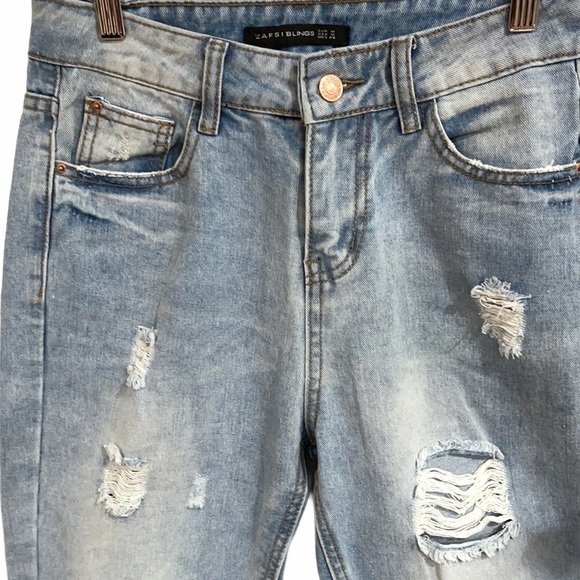 Zafsi Bling Distressed High Waisted Mom Jeans SZ 27 - Picture 2 of 5